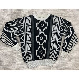 Vintage Chartwell Sweater Mens Large Acrylic Leather Long Sleeve Knit